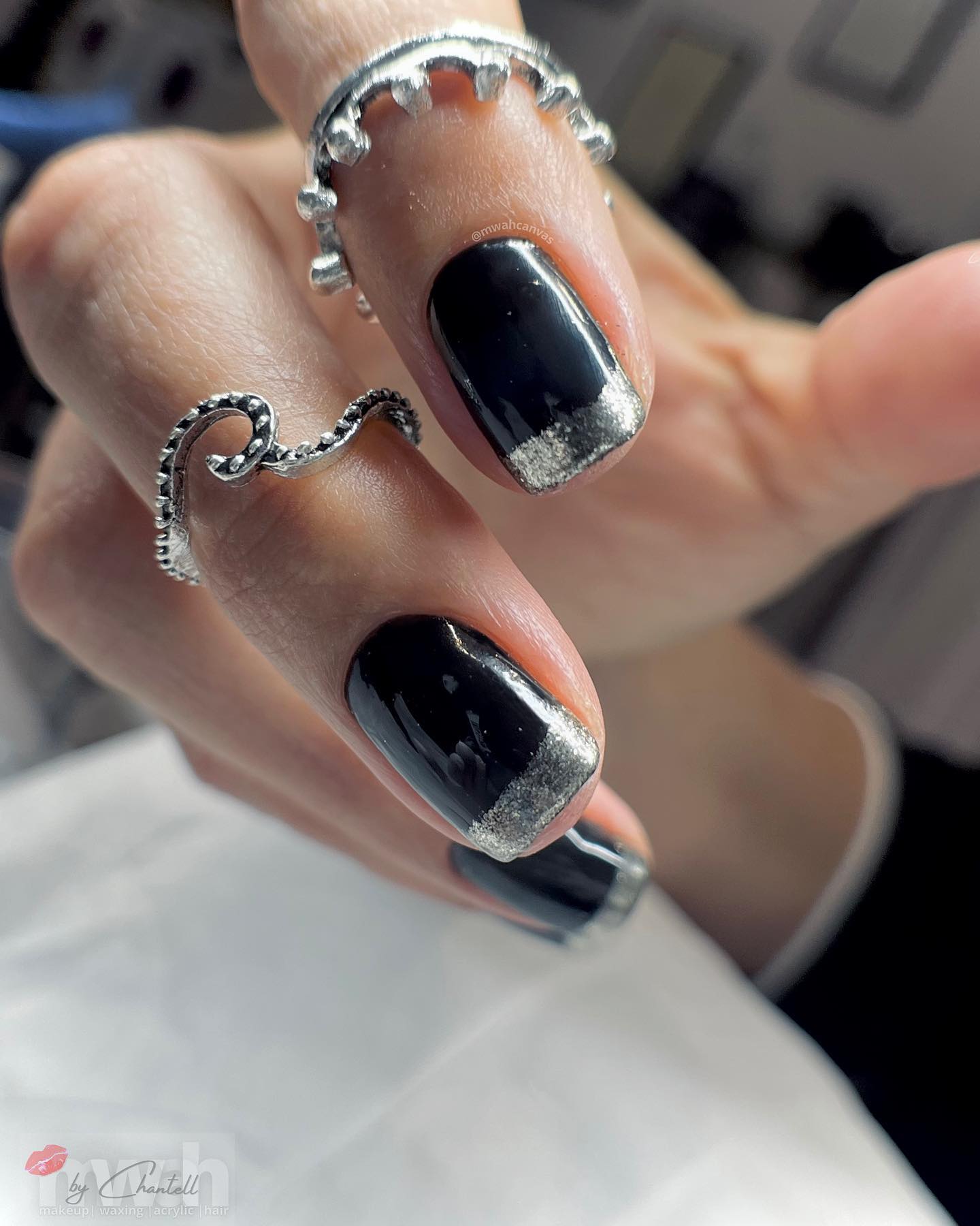 black and silver nails