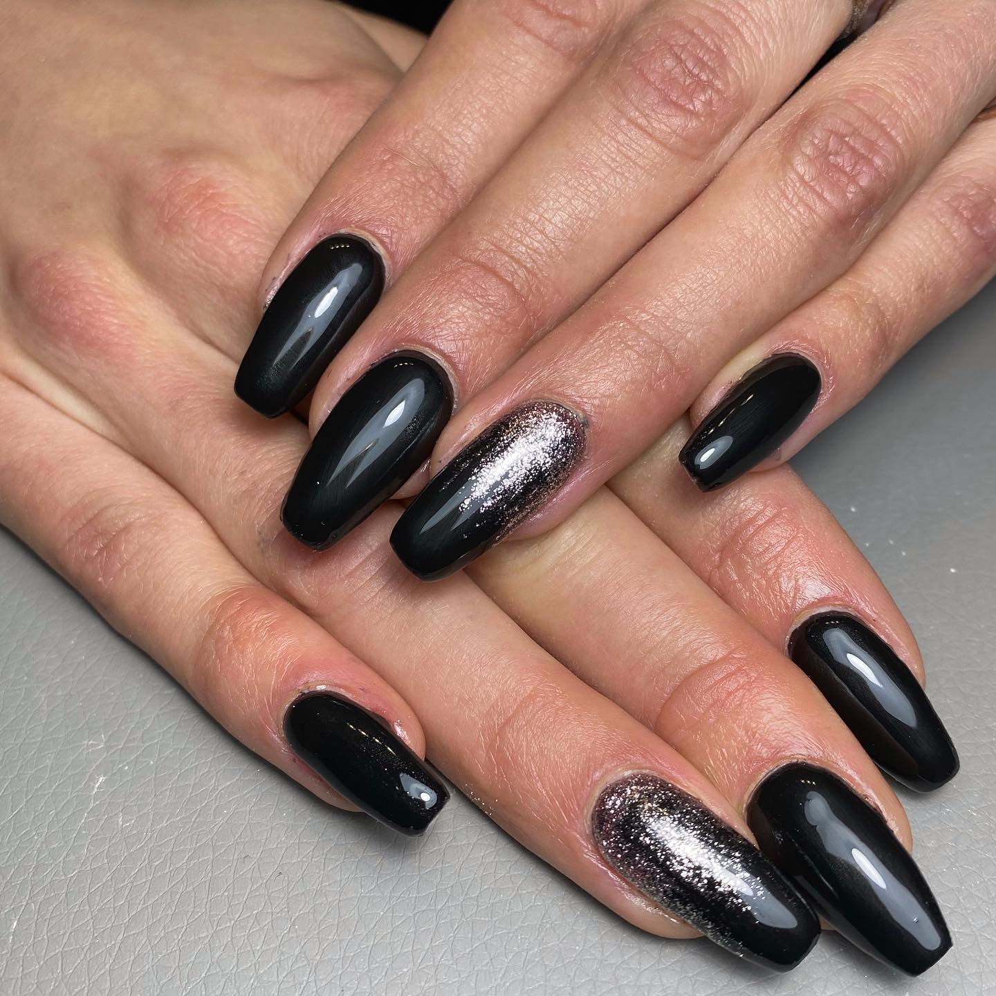 black and silver nails