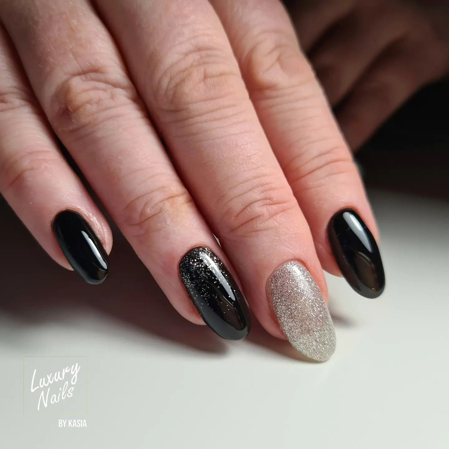 black and silver nails