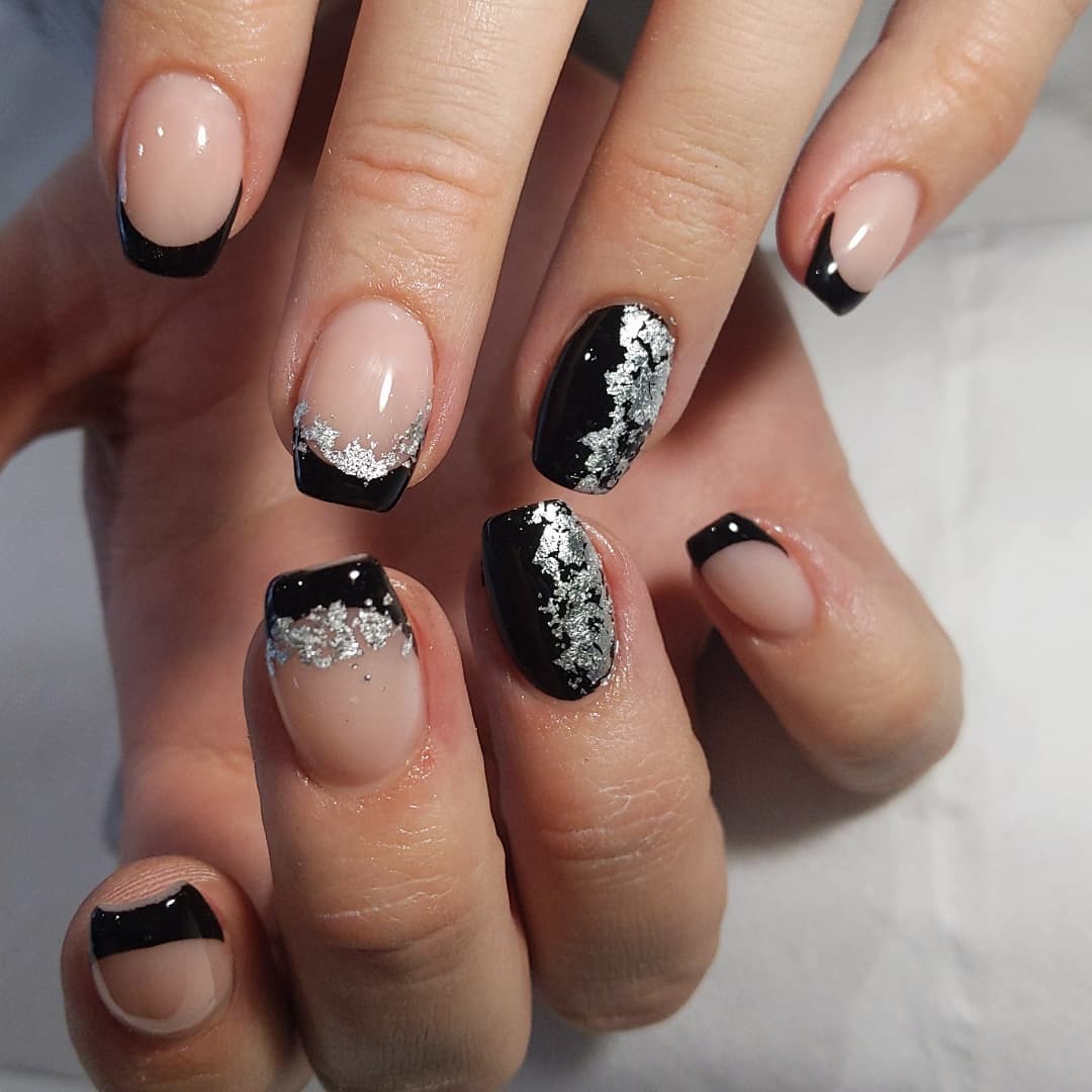 black and silver nails