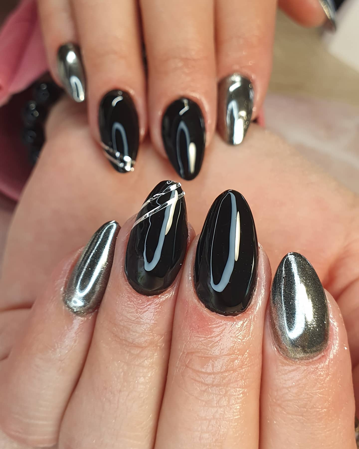 black and silver nails