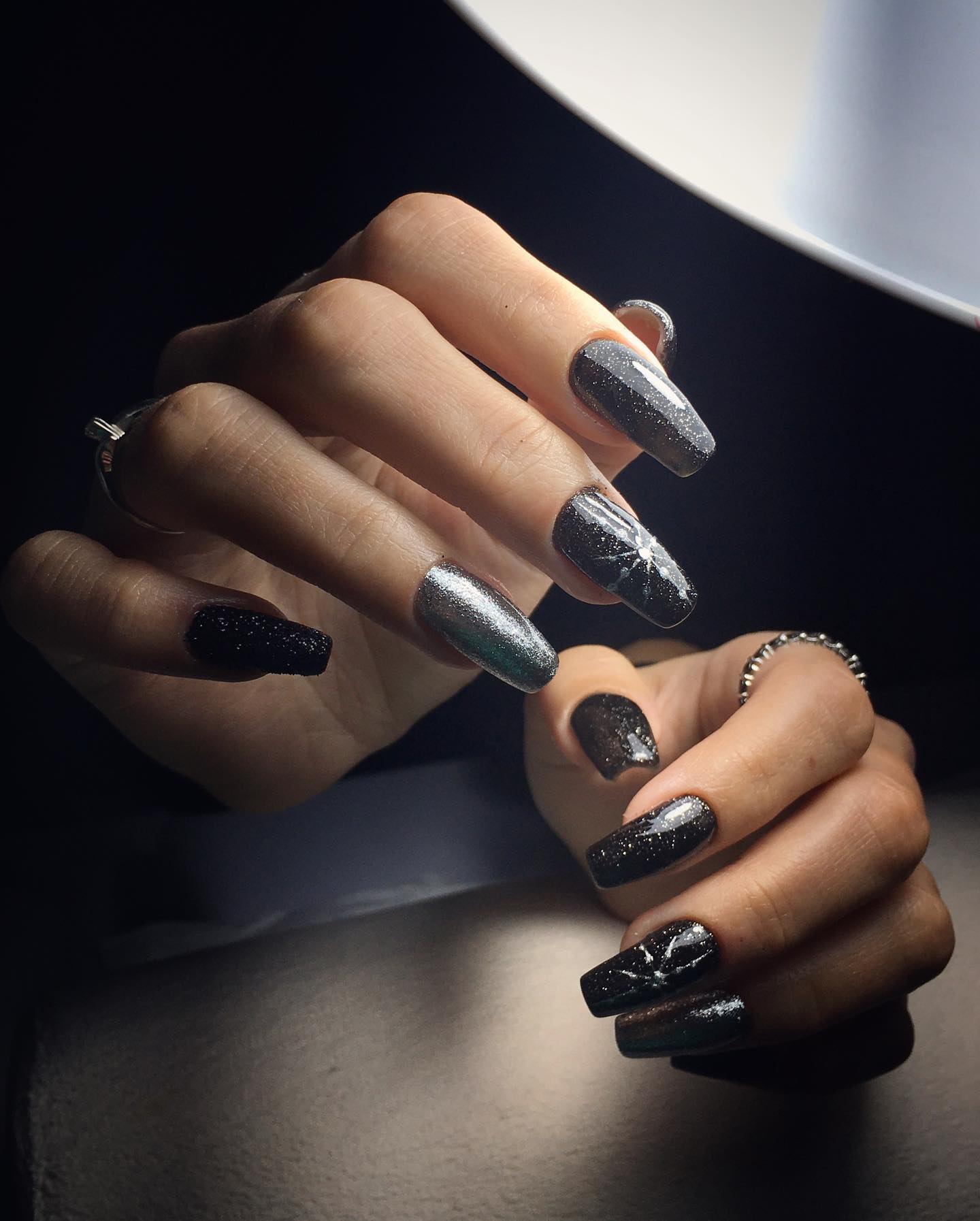 black and silver nails