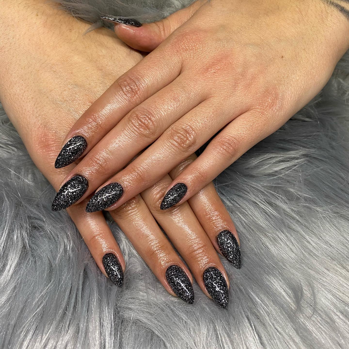 black and silver nails