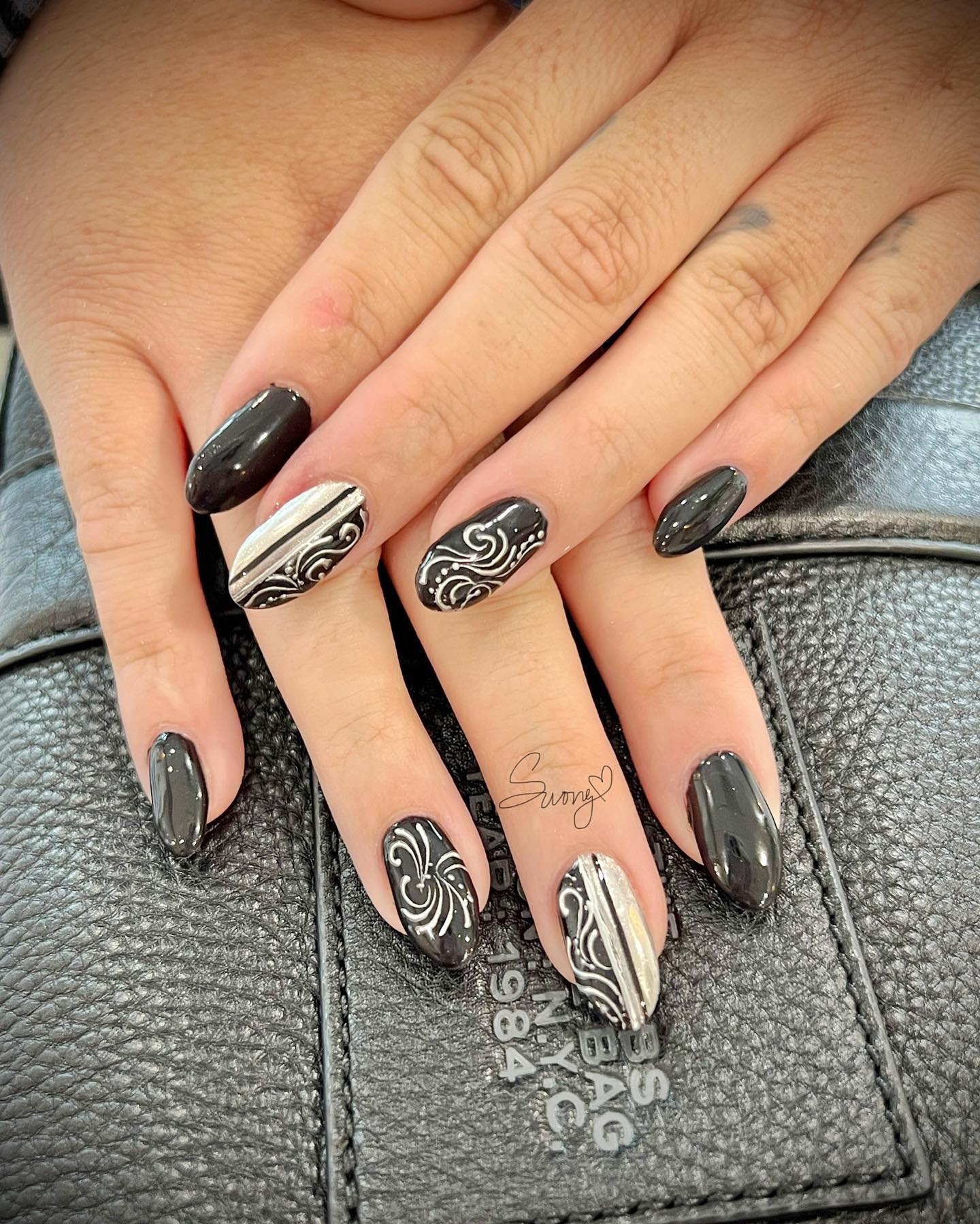 black and silver nails