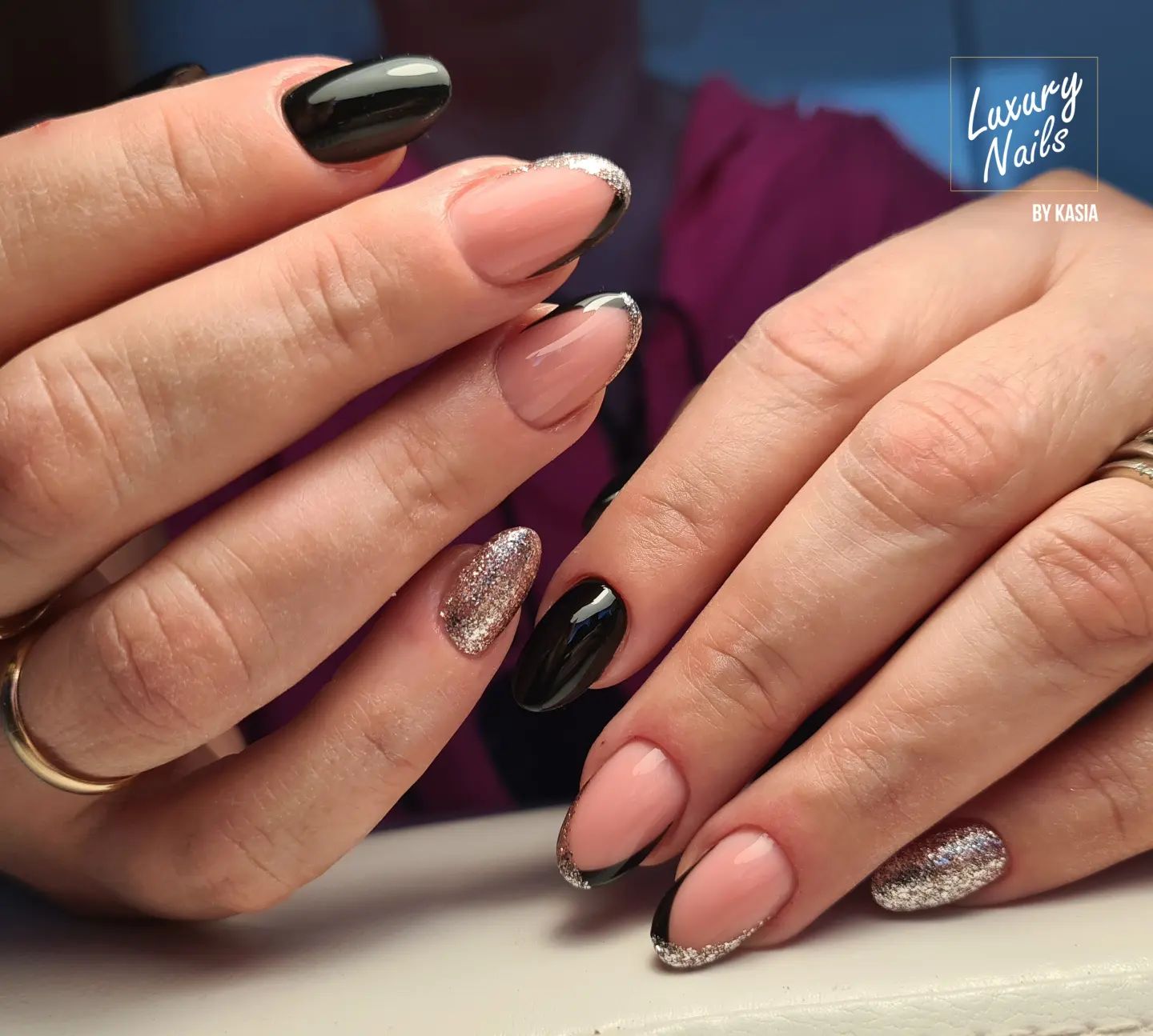 black and silver nails