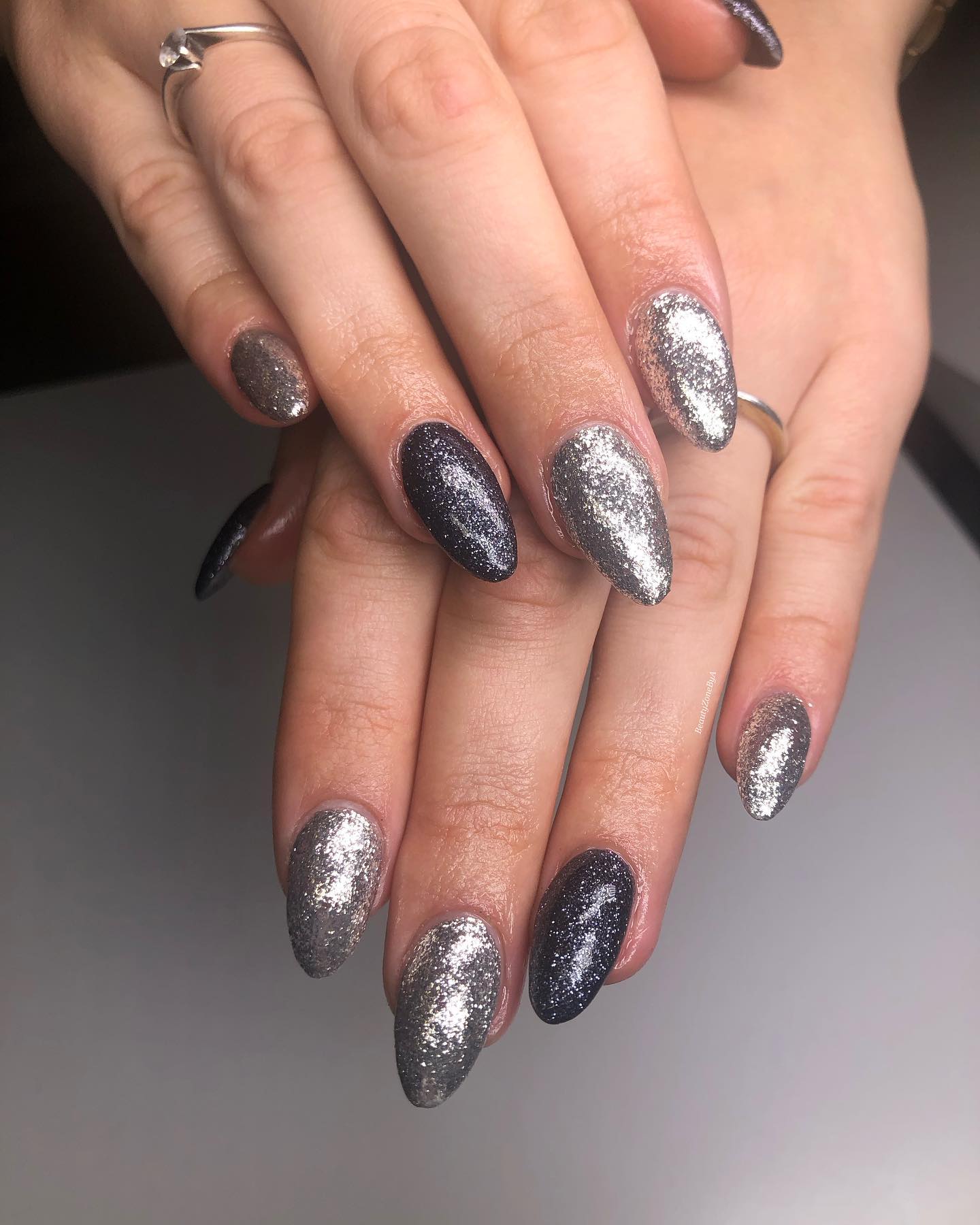 black and silver nails