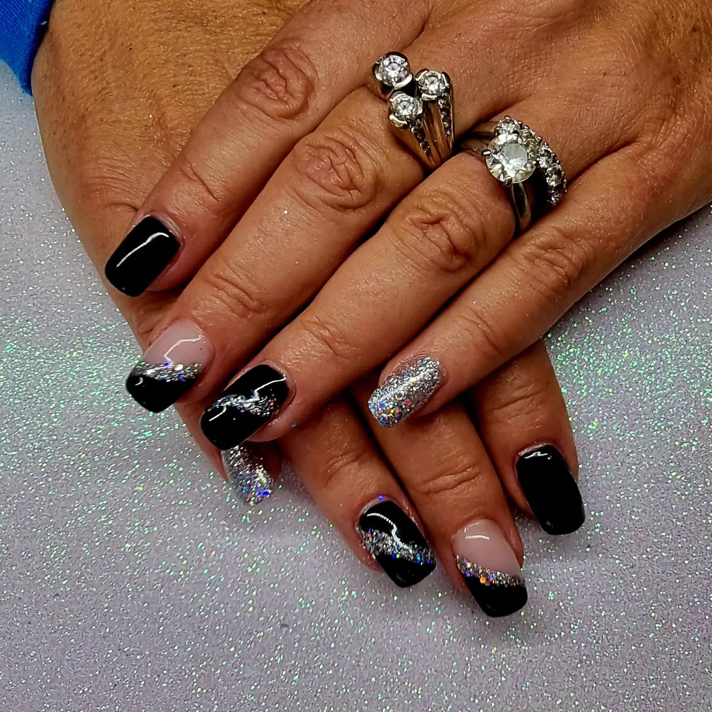 black and silver nails