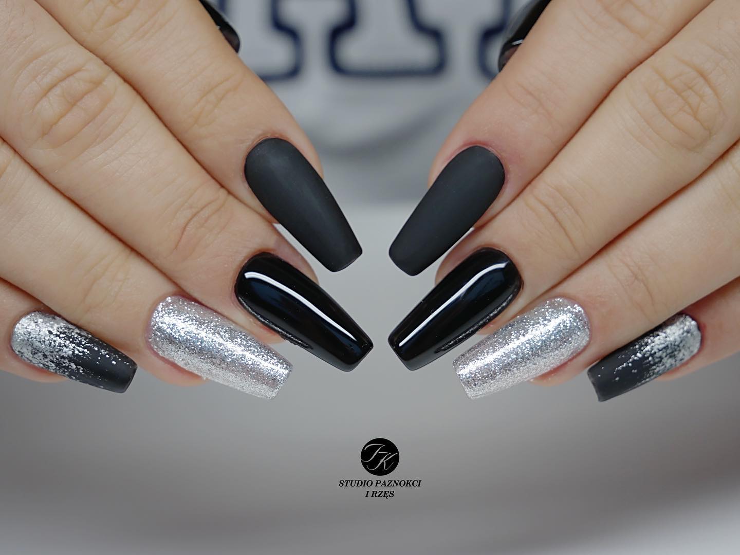 black and silver nails