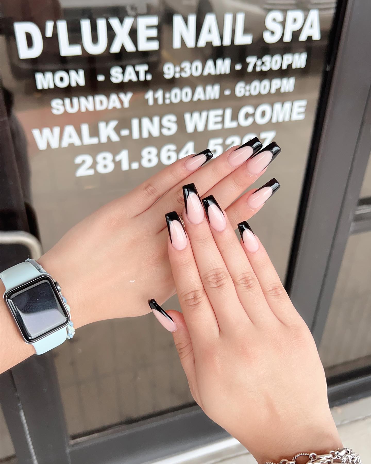 black french tip coffin nails