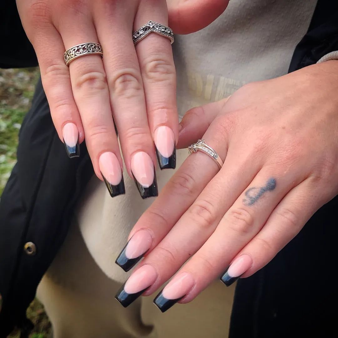 black french tip coffin nails