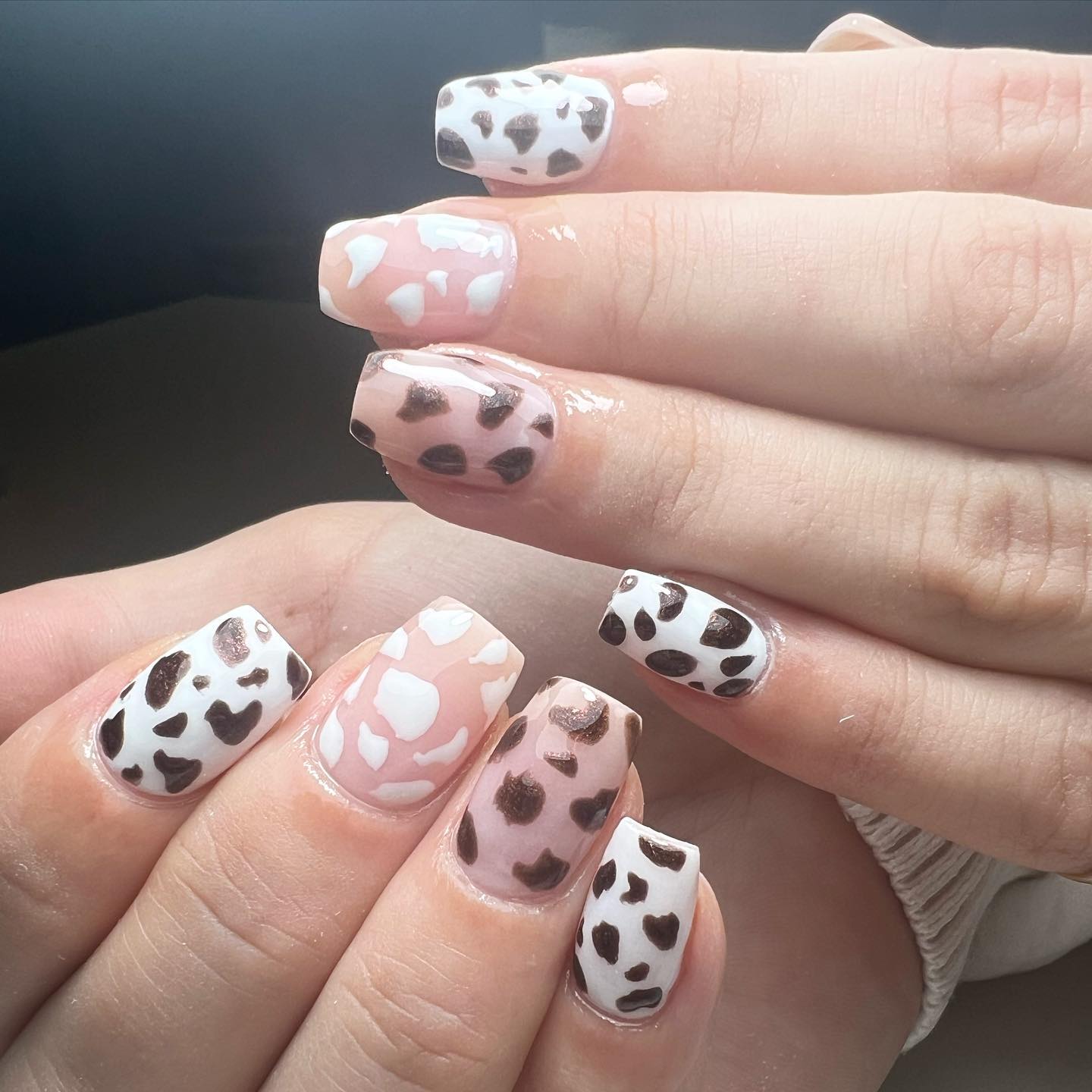 brown cow print nails