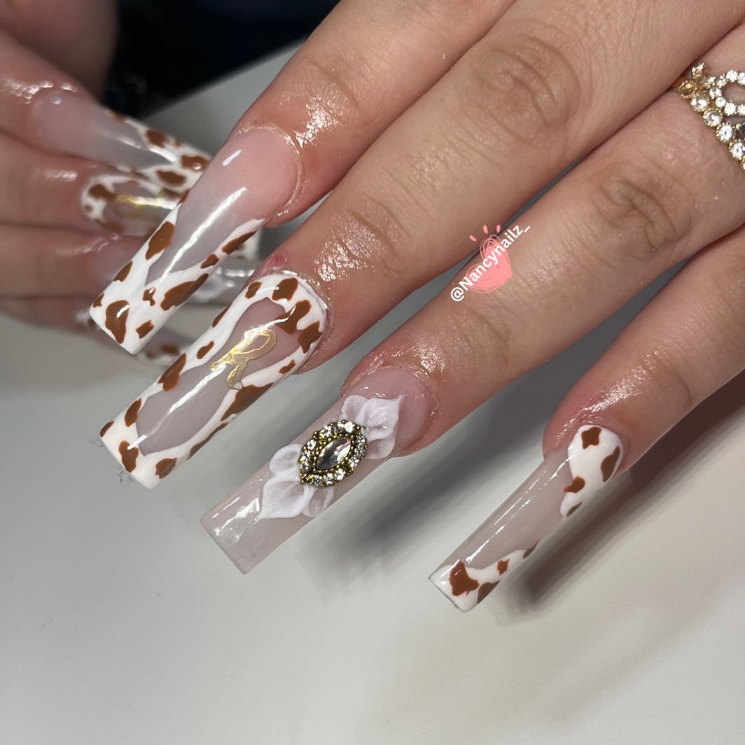 brown cow print nails