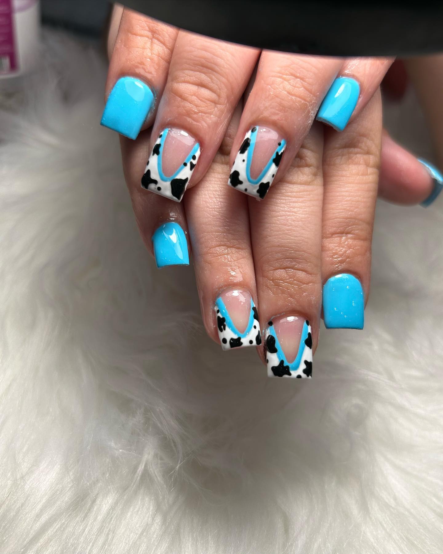 cow print french tip nails