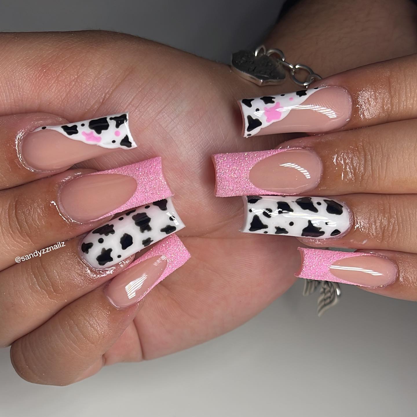 cow print french tip nails