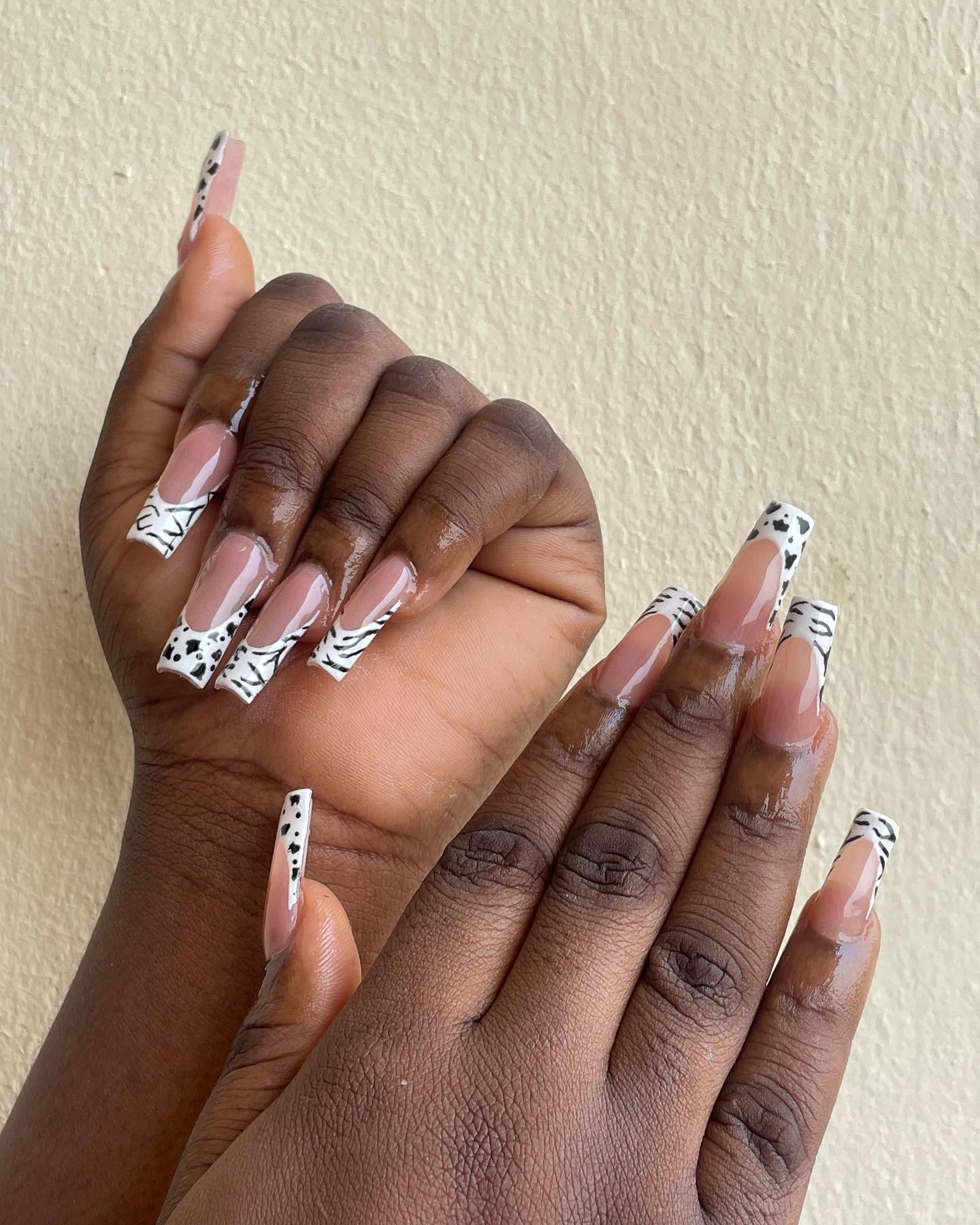 cow print french tip nails