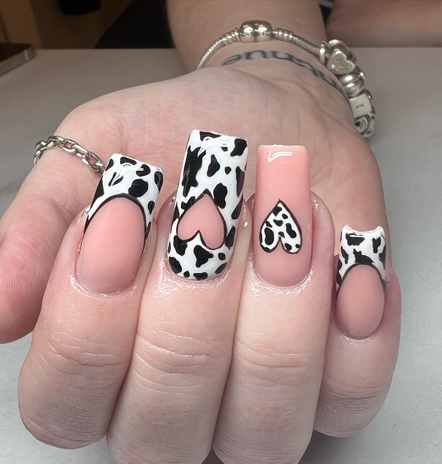 cow print french tip nails