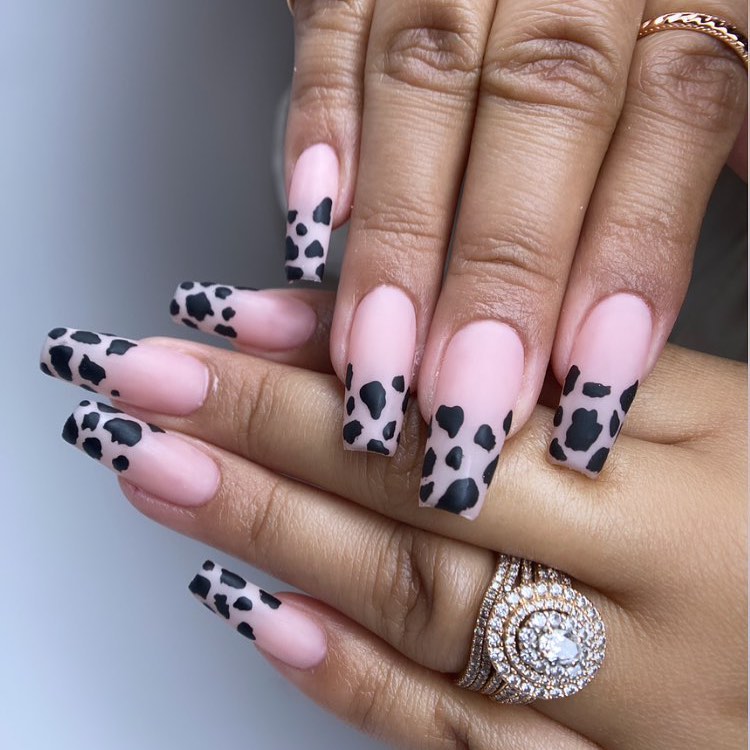 cow print french tip nails