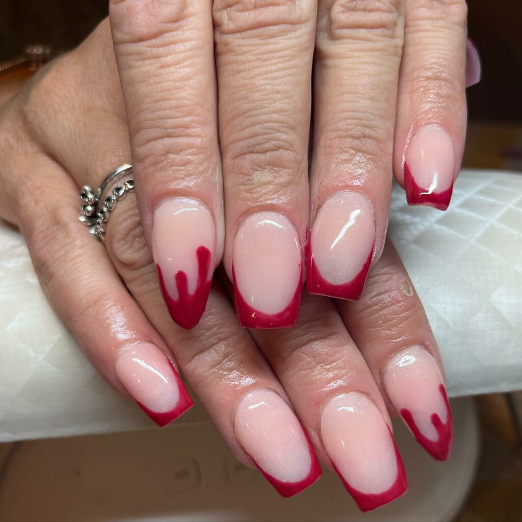 dark red French tip nails