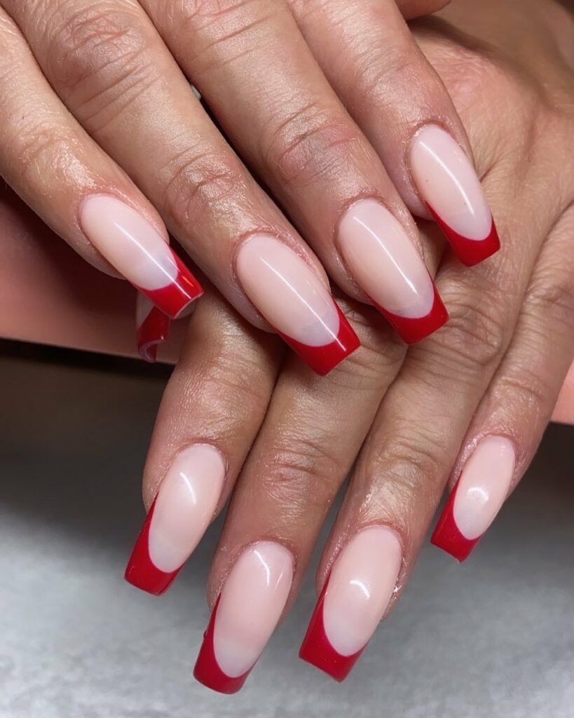 dark red French tip nails