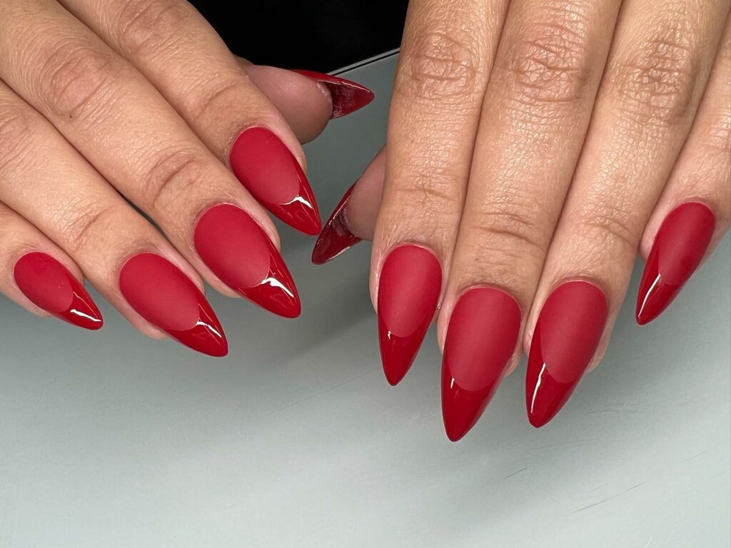 dark red French tip nails