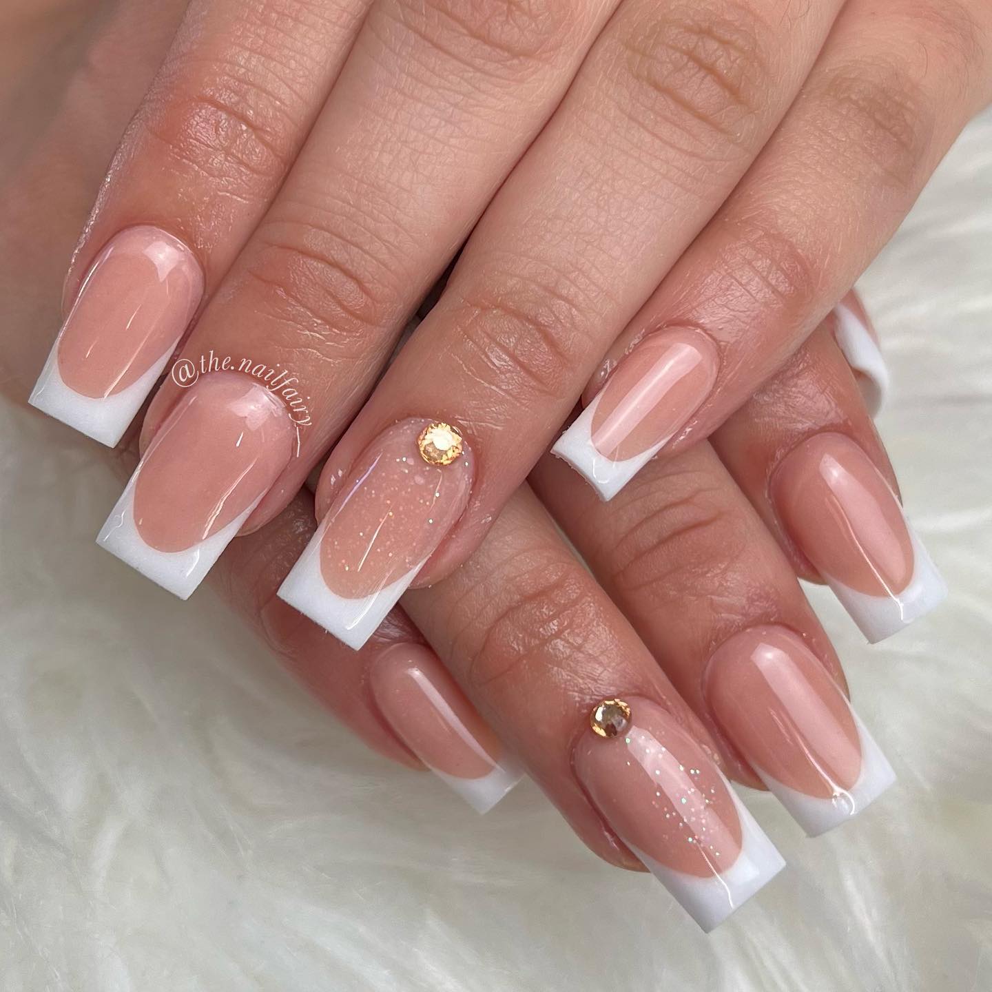 french tip nails with gems
