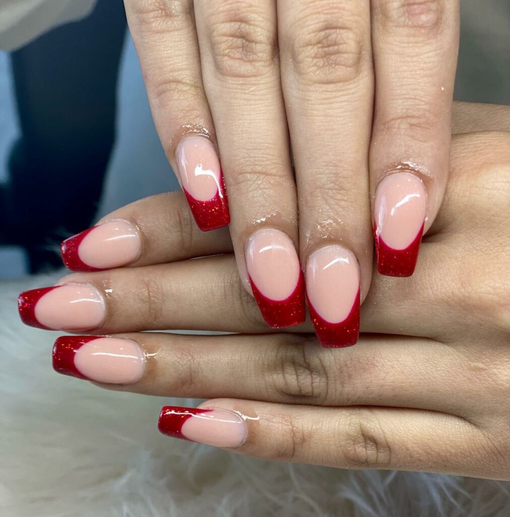 Red Glitter French Tip Nails