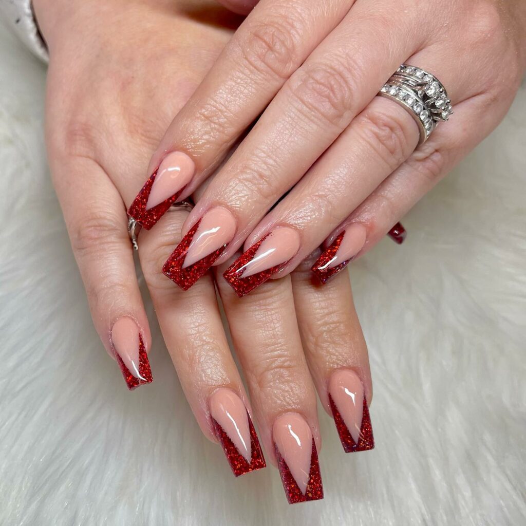 Red Glitter French Tip Nails