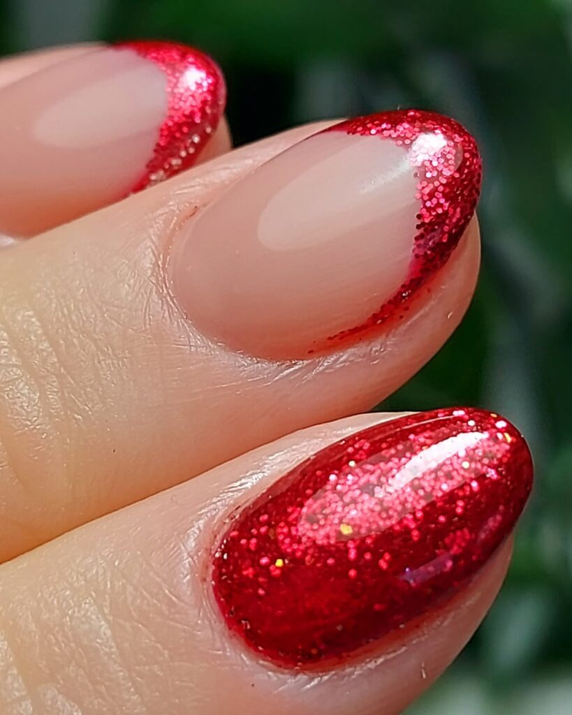 Red Glitter French Tip Nails