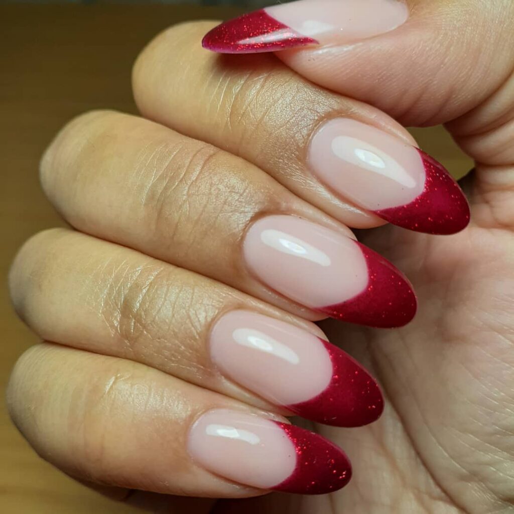 Red Glitter French Tip Nails