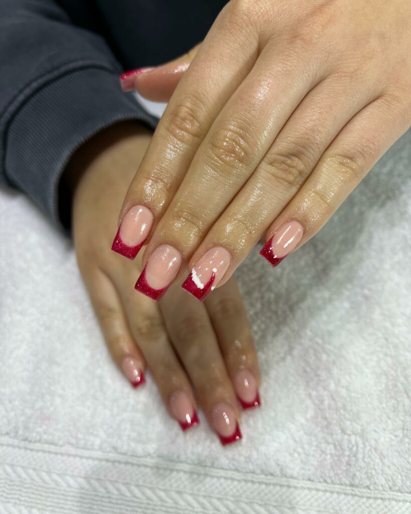 Red Glitter French Tip Nails