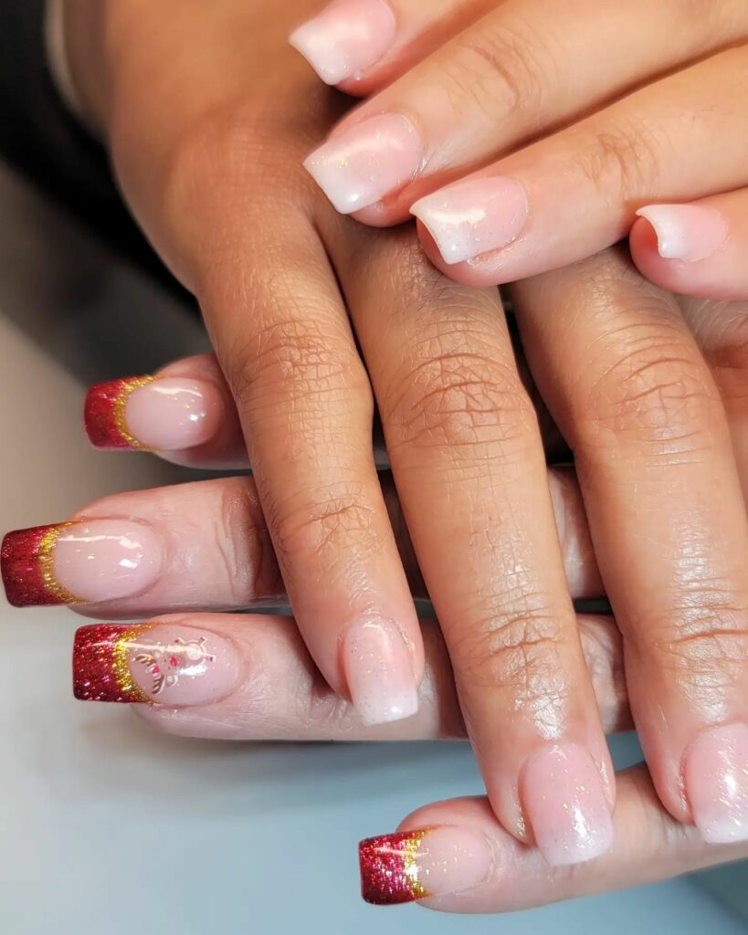 Red Glitter French Tip Nails