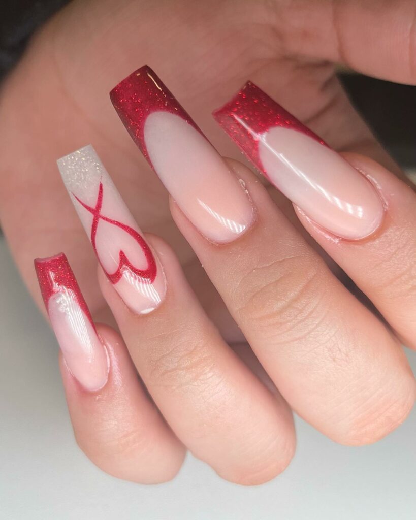 Red Glitter French Tip Nails