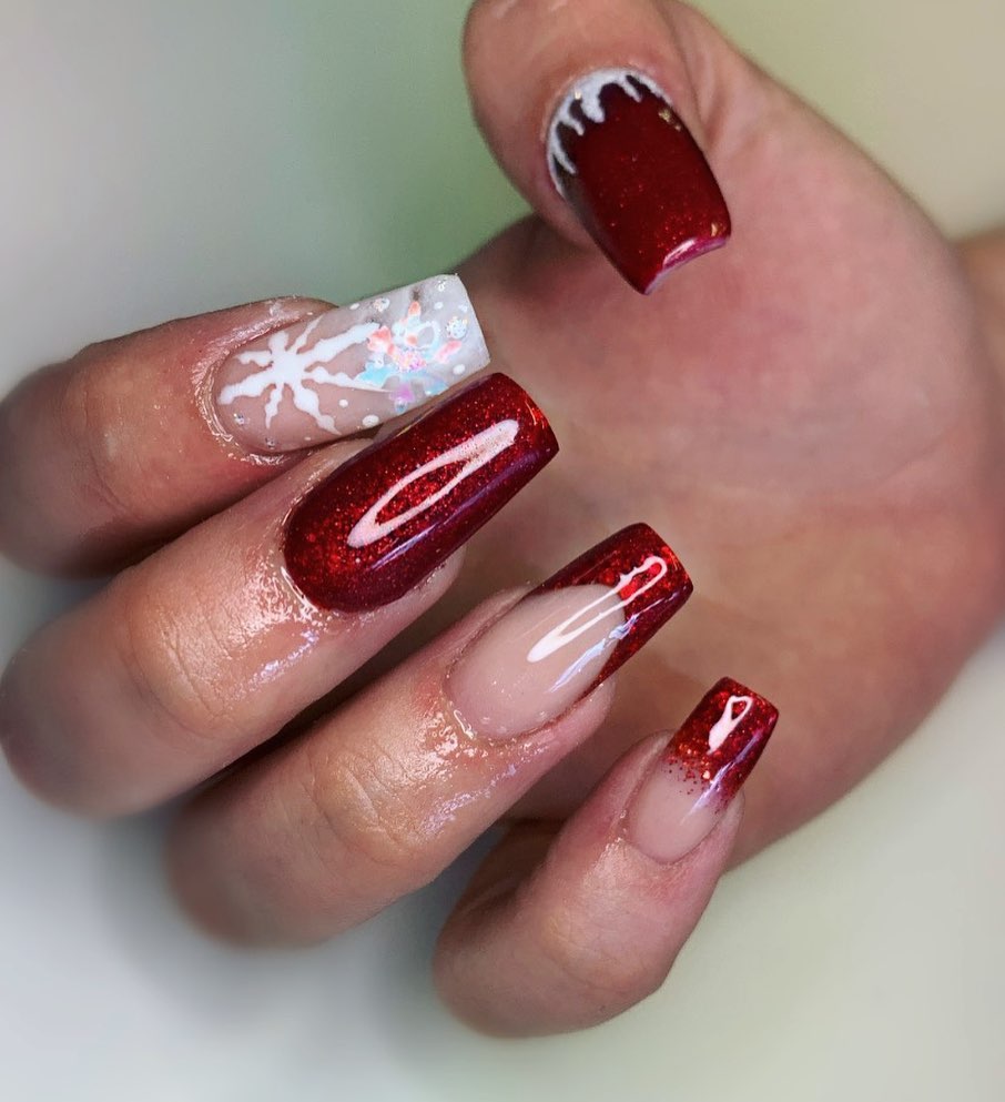 Red Glitter French Tip Nails