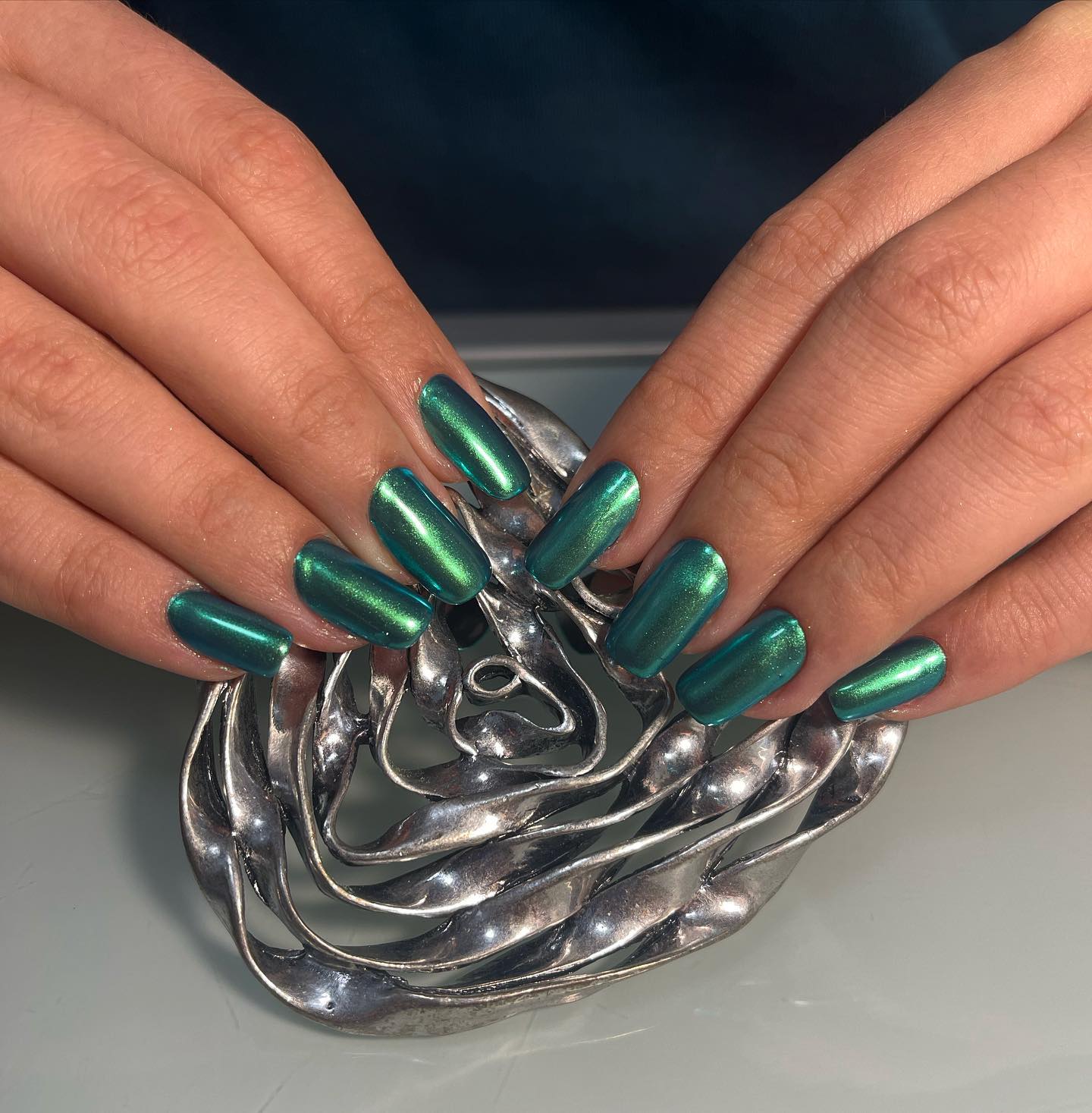 green chrome nails