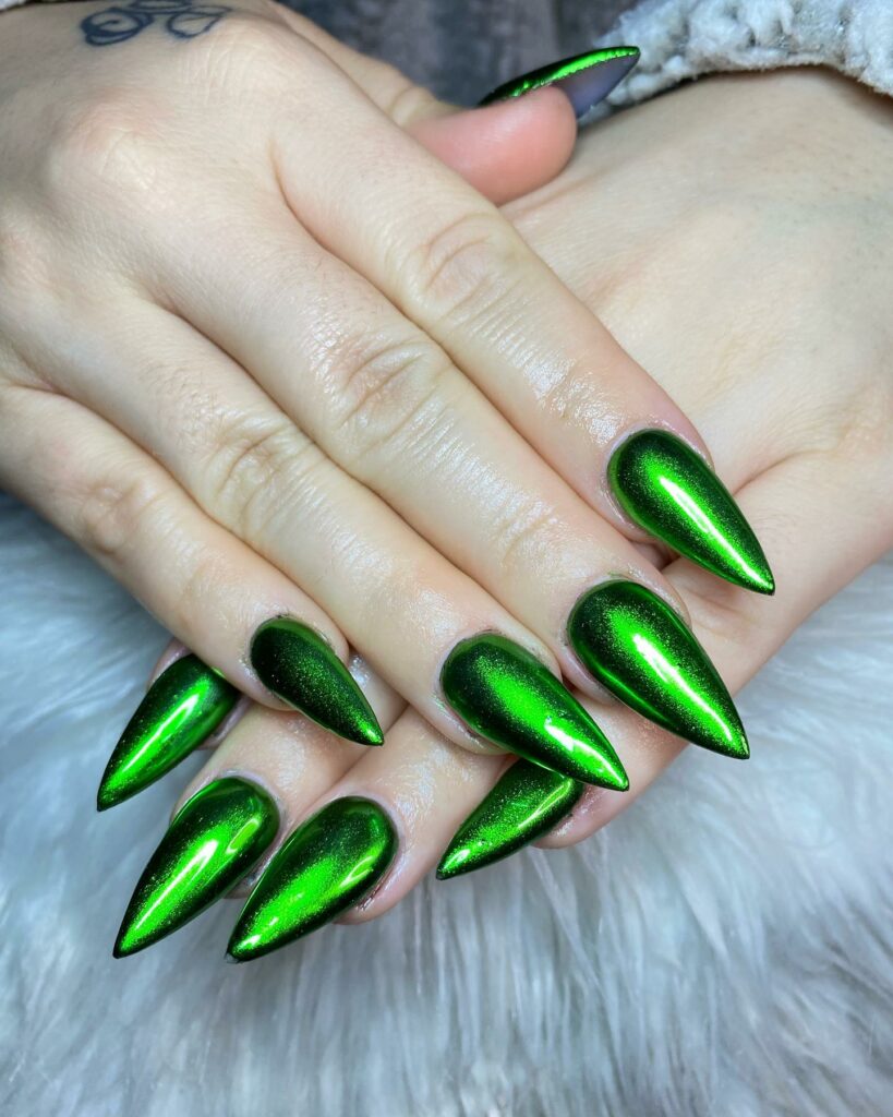 35+ Stunning Green Chrome Nails That Will Turn Heads - Nail Designs Daily