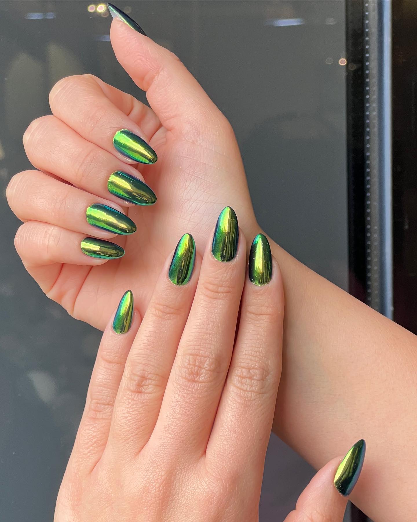 green chrome nails