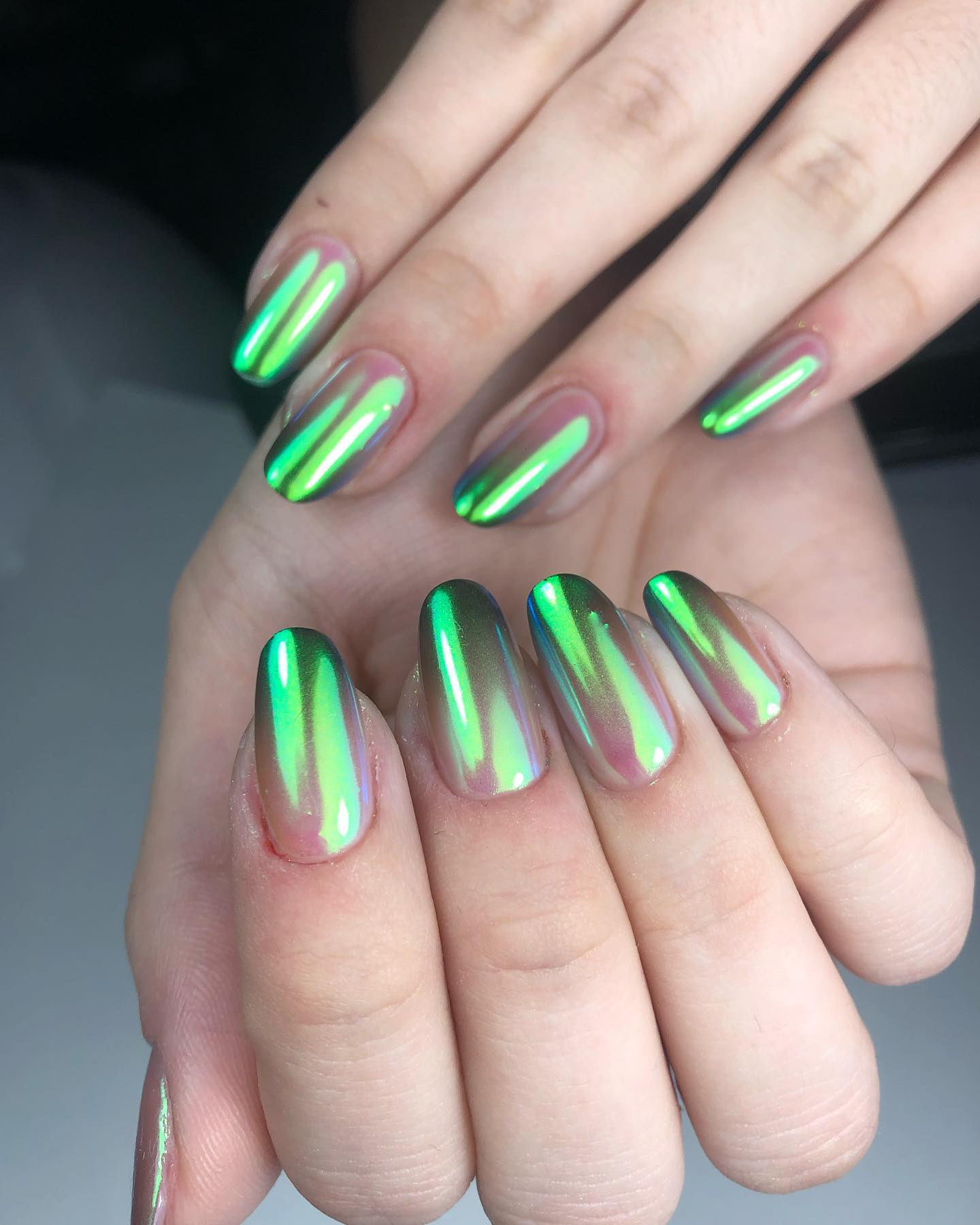 green chrome nails