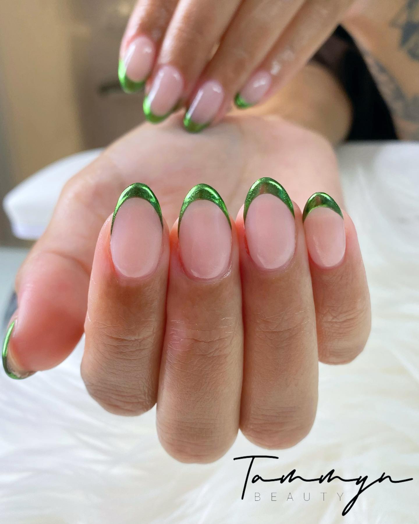 green chrome nails