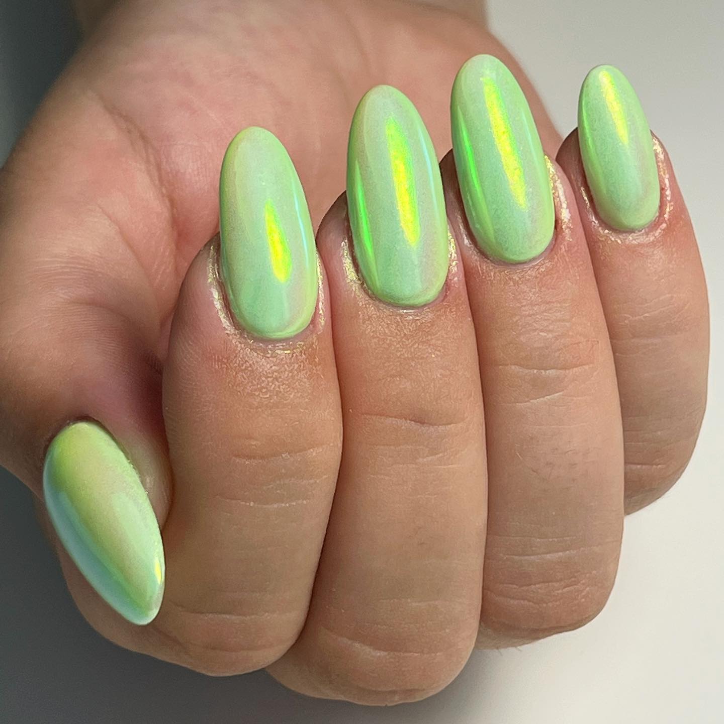 green chrome nails