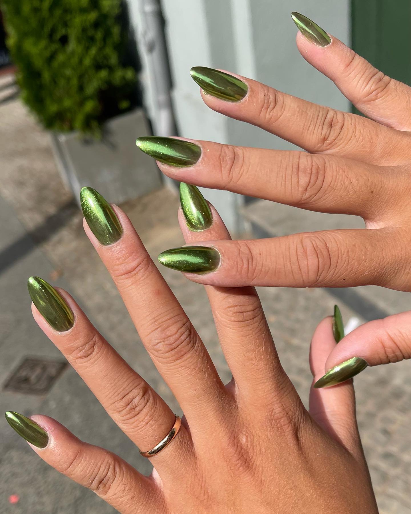 green-chrome-nails green chrome nails