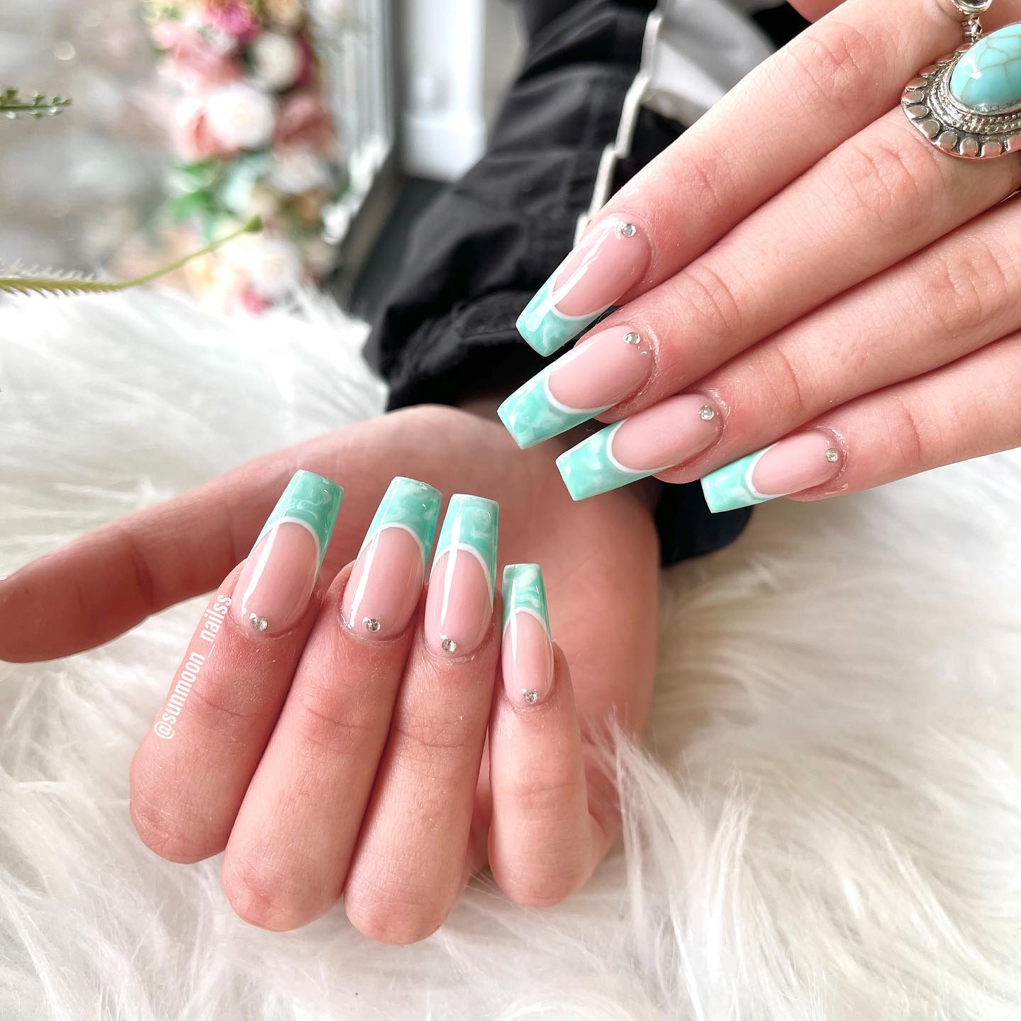 Green French Tip Nails