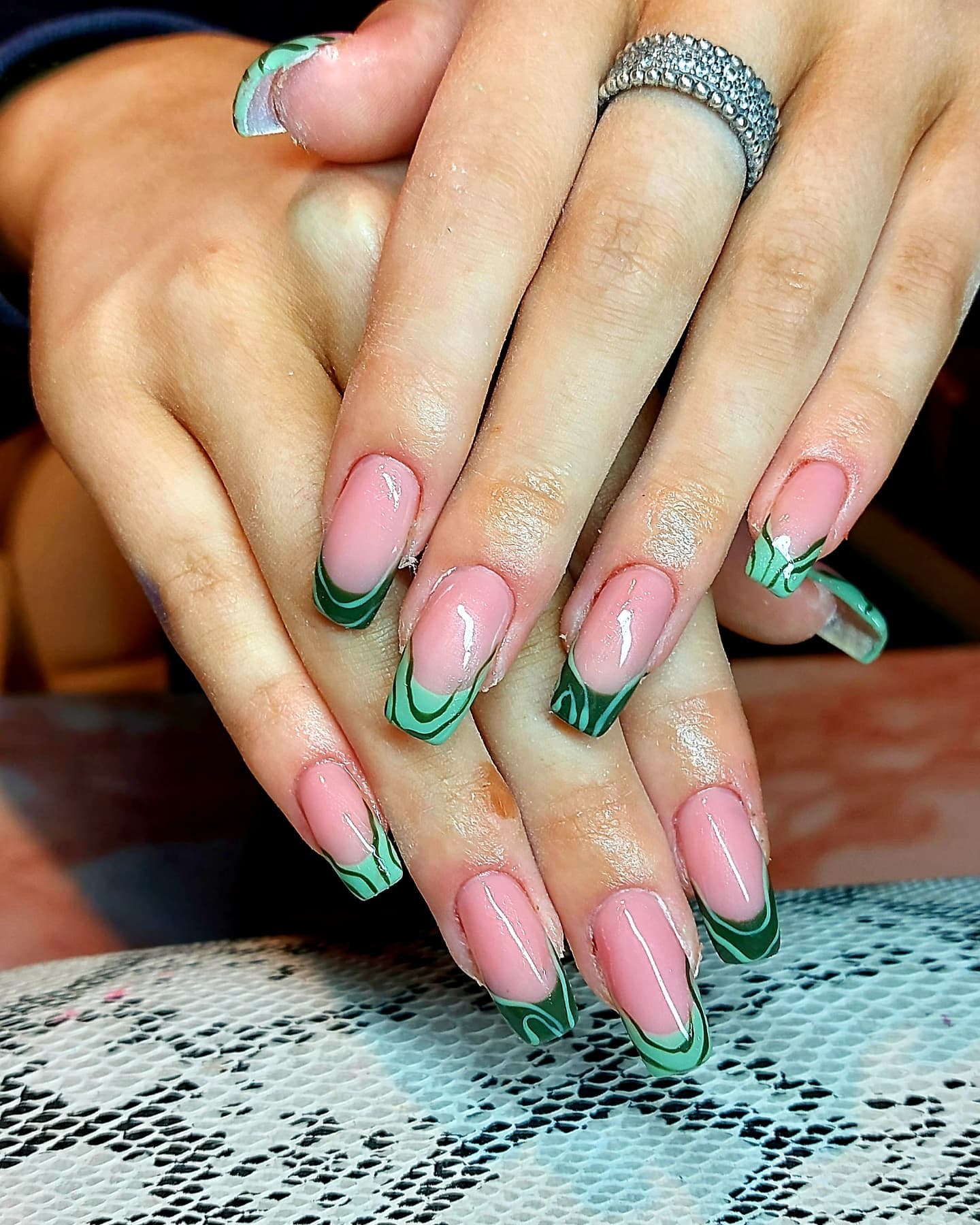 Green French Tip Nails