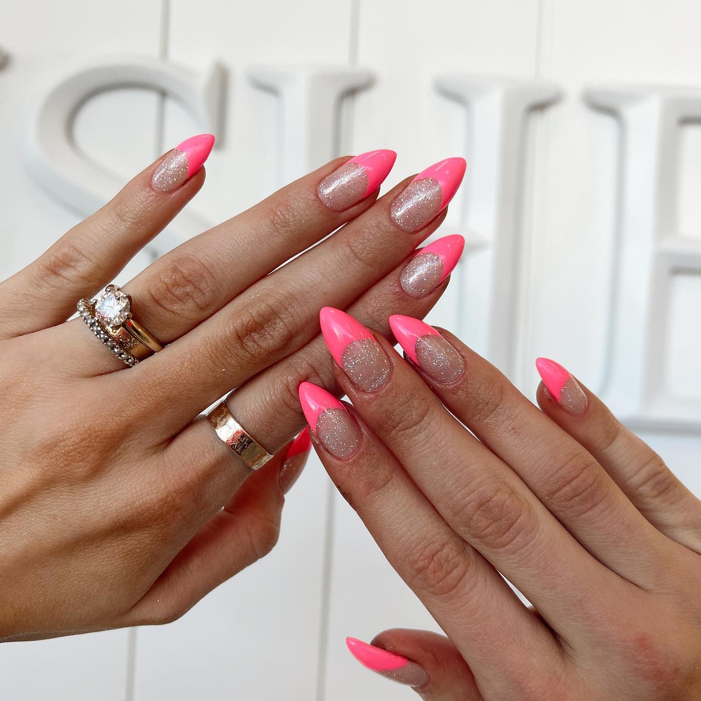 Hot Pink French Tip Nails