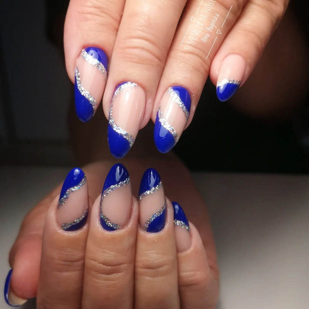 Navy Blue and Silver Nails by mani.ani.b