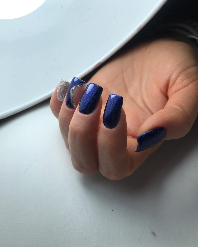 Navy Blue and Silver Nails by it_yulia