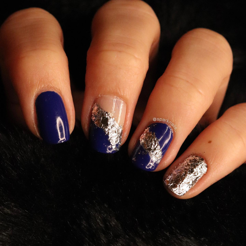 Navy Blue and Silver Nails