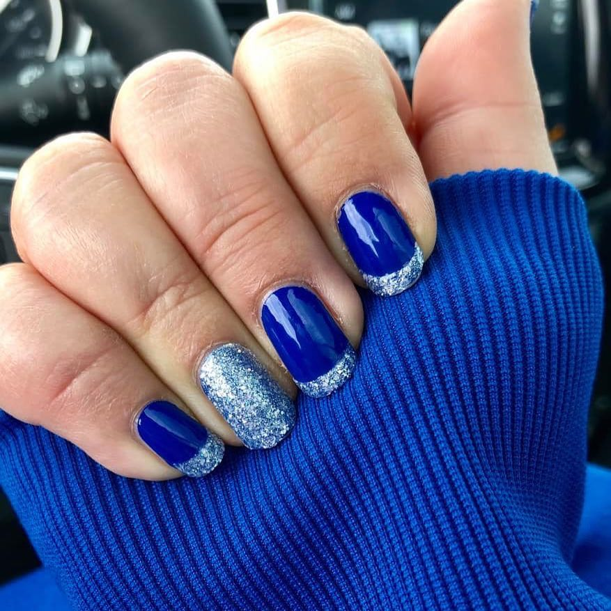 Navy Blue and Silver Nails