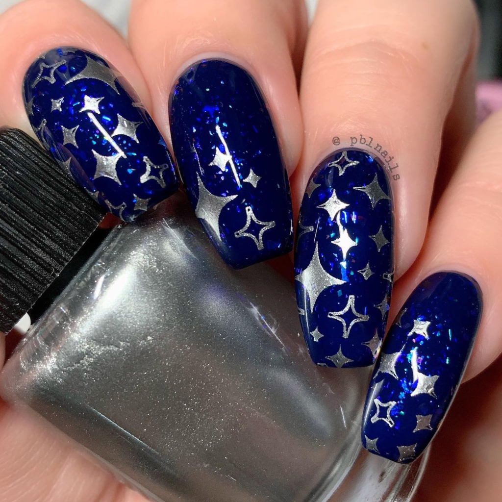 Navy Blue and Silver Nails by pblnails