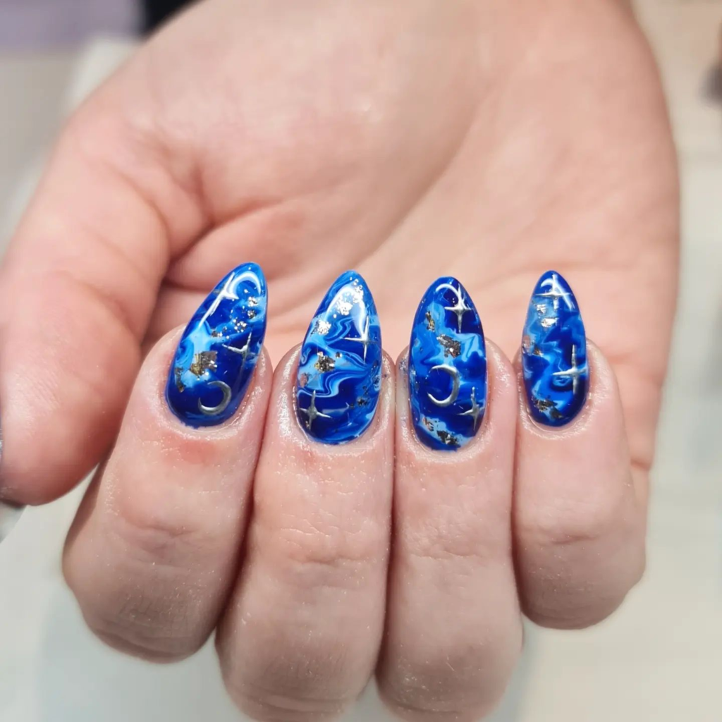 Navy Blue and Silver Nails by genevieve_beauty