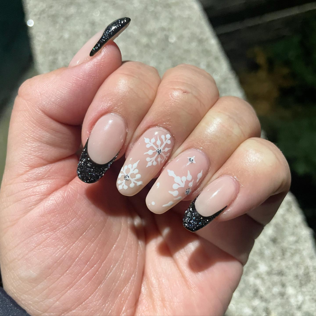 Black Glitter French Tip Nails